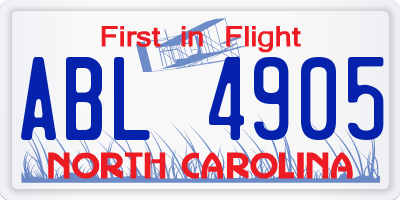 NC license plate ABL4905