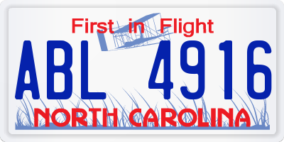 NC license plate ABL4916