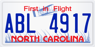NC license plate ABL4917