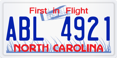NC license plate ABL4921