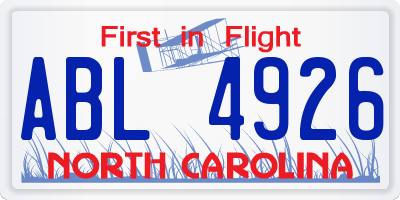 NC license plate ABL4926