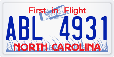 NC license plate ABL4931