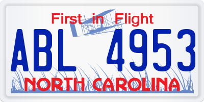NC license plate ABL4953