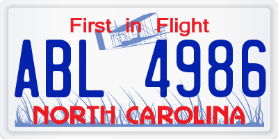 NC license plate ABL4986