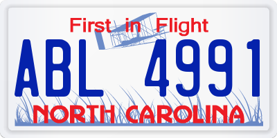 NC license plate ABL4991