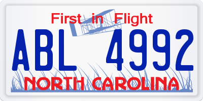NC license plate ABL4992