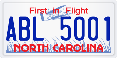 NC license plate ABL5001