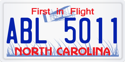 NC license plate ABL5011