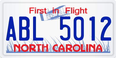 NC license plate ABL5012