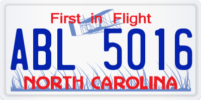 NC license plate ABL5016