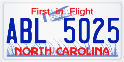 NC license plate ABL5025
