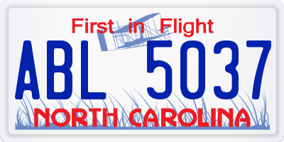 NC license plate ABL5037