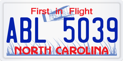 NC license plate ABL5039