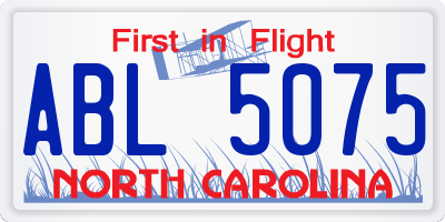 NC license plate ABL5075