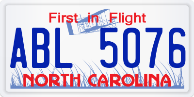 NC license plate ABL5076