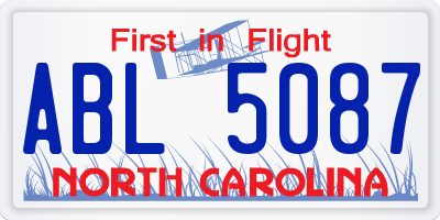 NC license plate ABL5087
