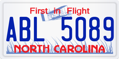 NC license plate ABL5089