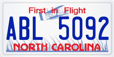 NC license plate ABL5092