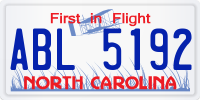 NC license plate ABL5192