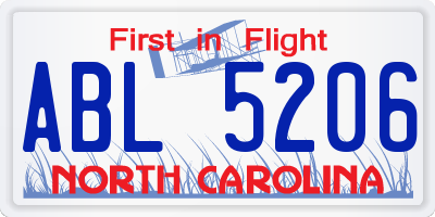 NC license plate ABL5206