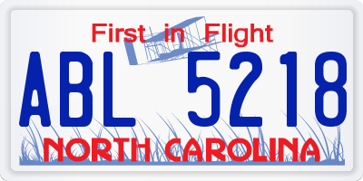 NC license plate ABL5218