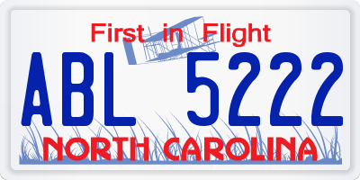 NC license plate ABL5222