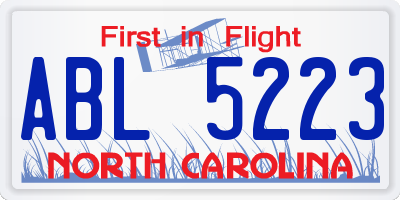 NC license plate ABL5223