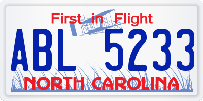 NC license plate ABL5233