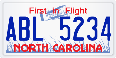 NC license plate ABL5234