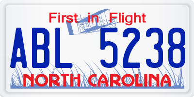 NC license plate ABL5238