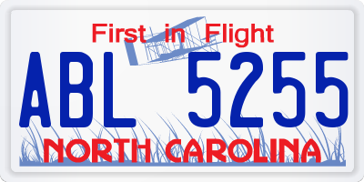 NC license plate ABL5255