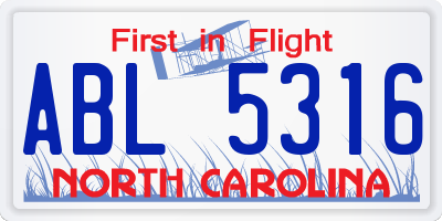 NC license plate ABL5316
