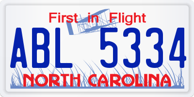 NC license plate ABL5334