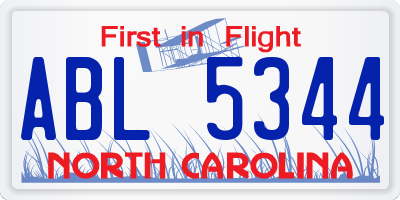 NC license plate ABL5344