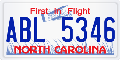 NC license plate ABL5346