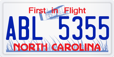NC license plate ABL5355