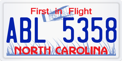 NC license plate ABL5358