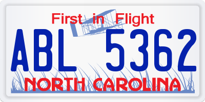 NC license plate ABL5362