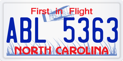 NC license plate ABL5363