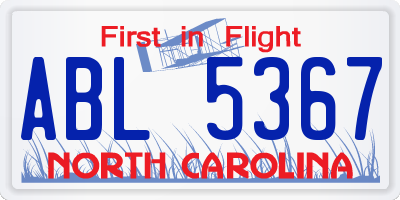 NC license plate ABL5367