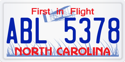 NC license plate ABL5378