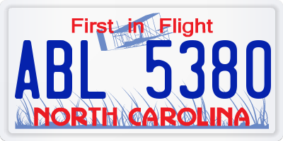 NC license plate ABL5380