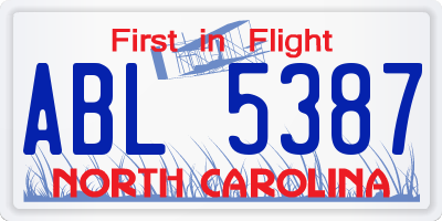 NC license plate ABL5387