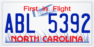 NC license plate ABL5392