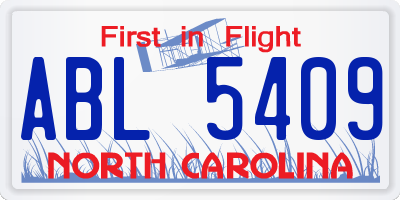 NC license plate ABL5409