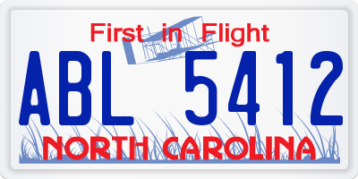 NC license plate ABL5412