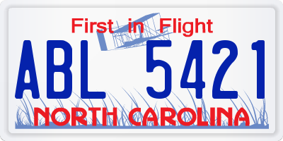 NC license plate ABL5421