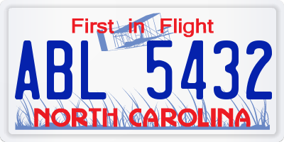 NC license plate ABL5432