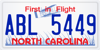 NC license plate ABL5449