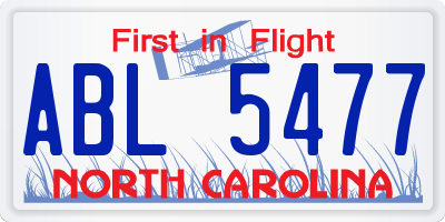 NC license plate ABL5477